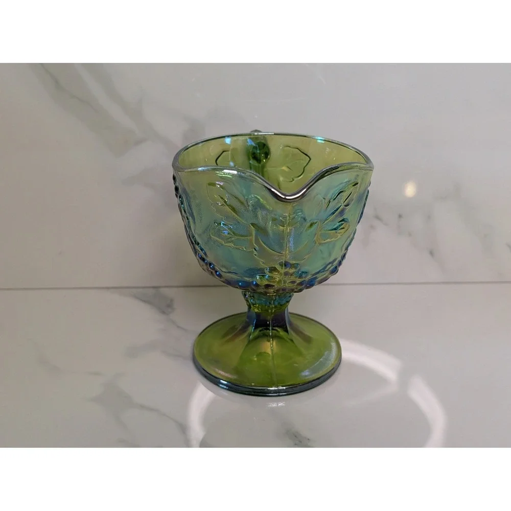 Vintage Green Indiana Glass Carnival Glass Harvest Grape Iridescent Creamer